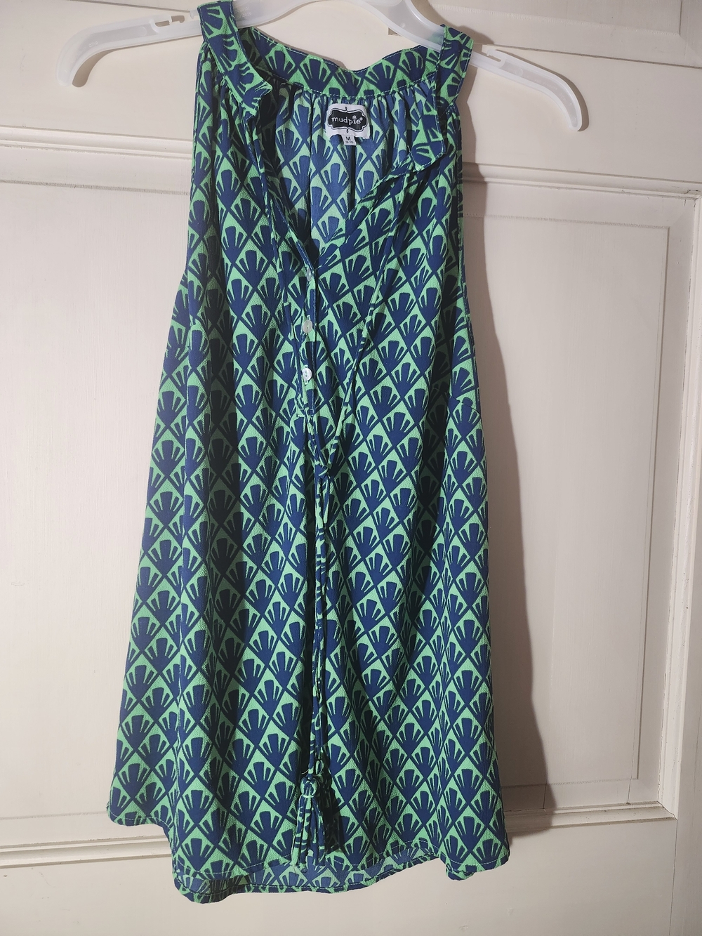 Mud Pie Blue and Green Geometric A-Line Top